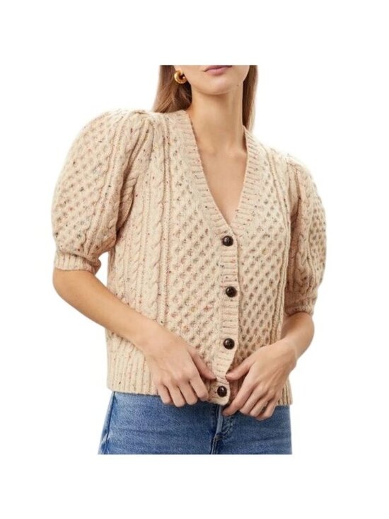 Rails Sweaters - Rails Isla Cardigan Women's XS Cream Confetti Wool Blend Puff Sleeve Cropped